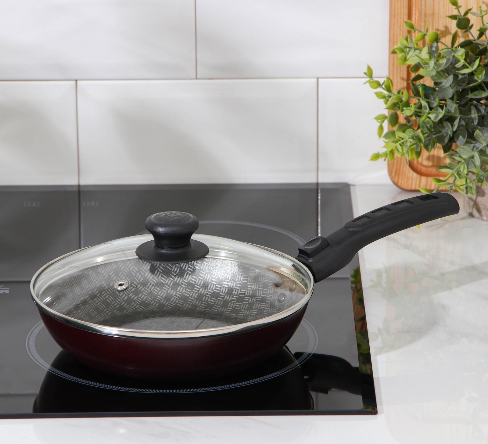 Сковорода «Хозяюшка», d=20 см, съёмная ручка, стеклянная крышка, антипригарное покрытие, цвет бордовый