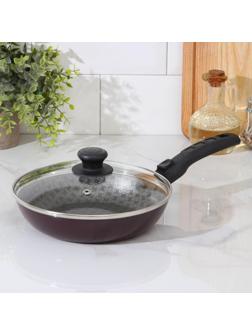 Сковорода «Хозяюшка», d=20 см, съёмная ручка, стеклянная крышка, антипригарное покрытие, цвет бордовый