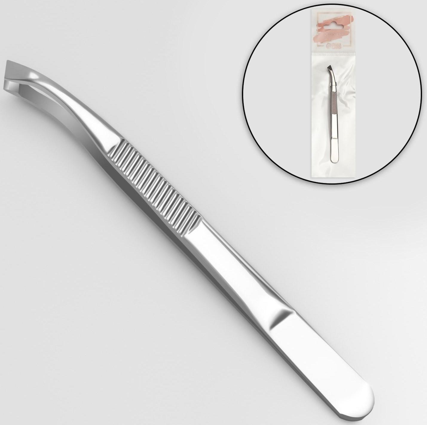 Пинцет скошенный, широкий, 8,5 см, цвет серебристый