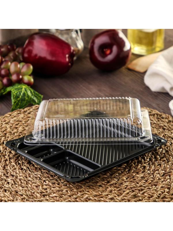 Контейнер с крышкой одноразовый для суши, 16×18×4 см, 770 мл, цвет чёрный