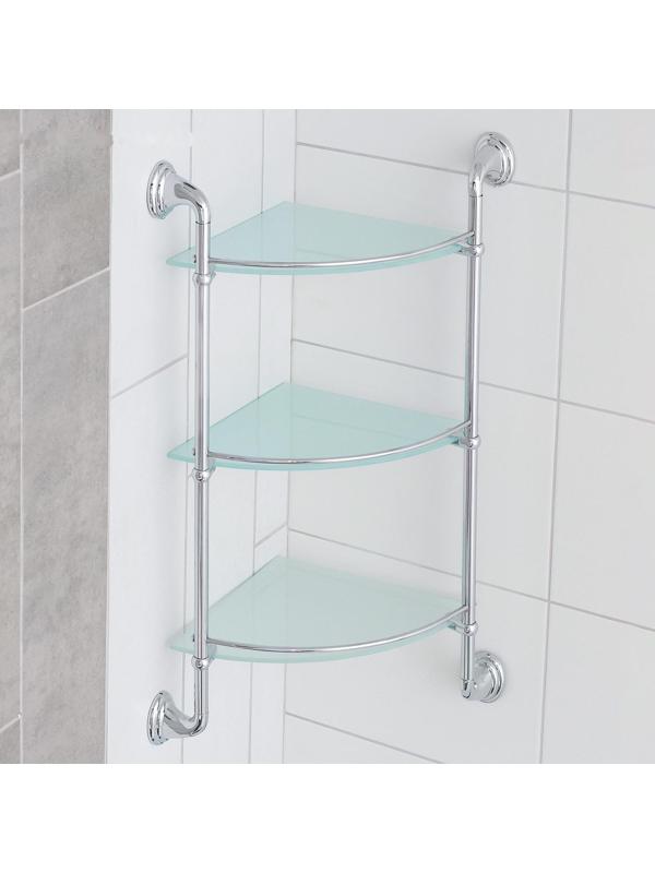 Полка угловая Accoona A11110-3, 3-х ярусная, стекло, цвет хром