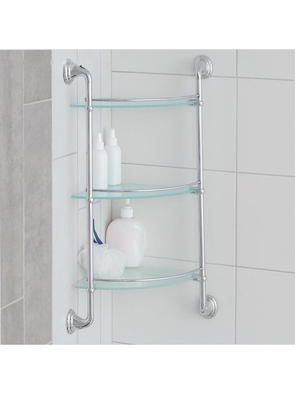 Полка угловая Accoona A11110-3, 3-х ярусная, стекло, цвет хром