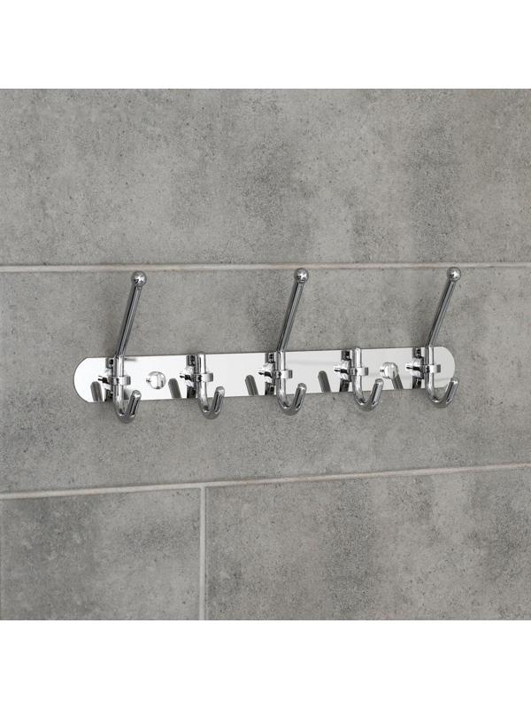 Крючок настенный на планке Accoona А161-5, 5 шт, цвет хром