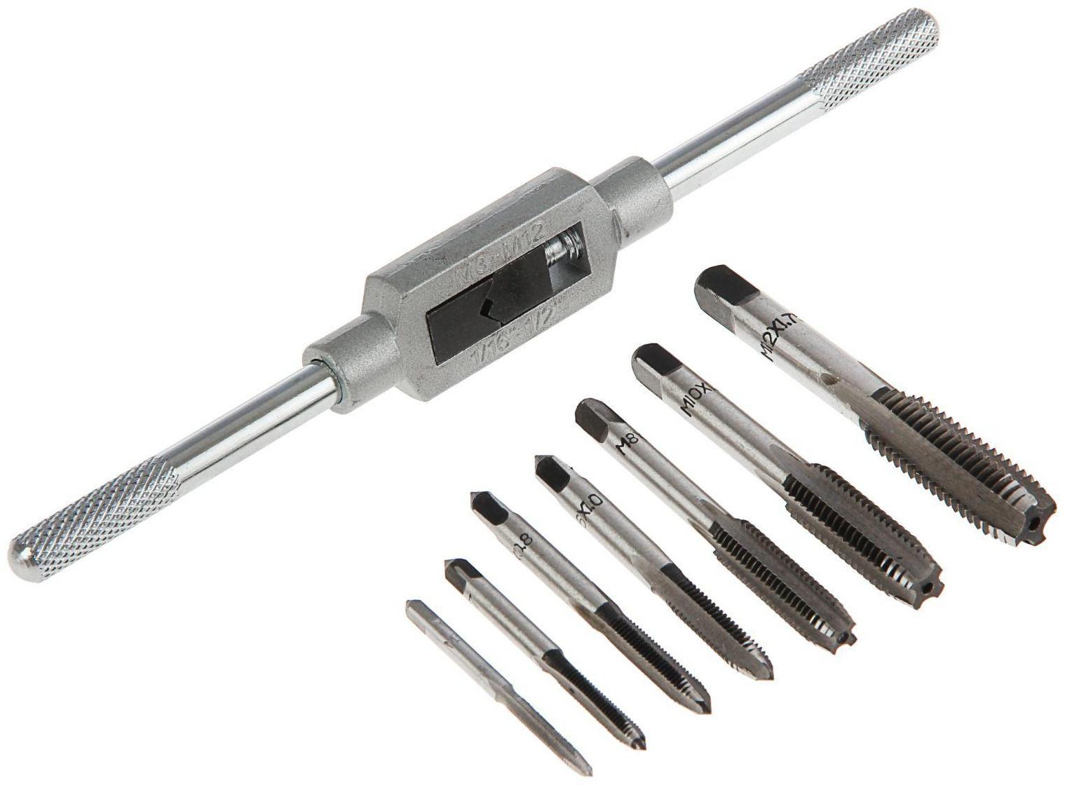 Набор метчиков ТУНДРА, М3 - М12 + метчикодержатель, 8 предметов