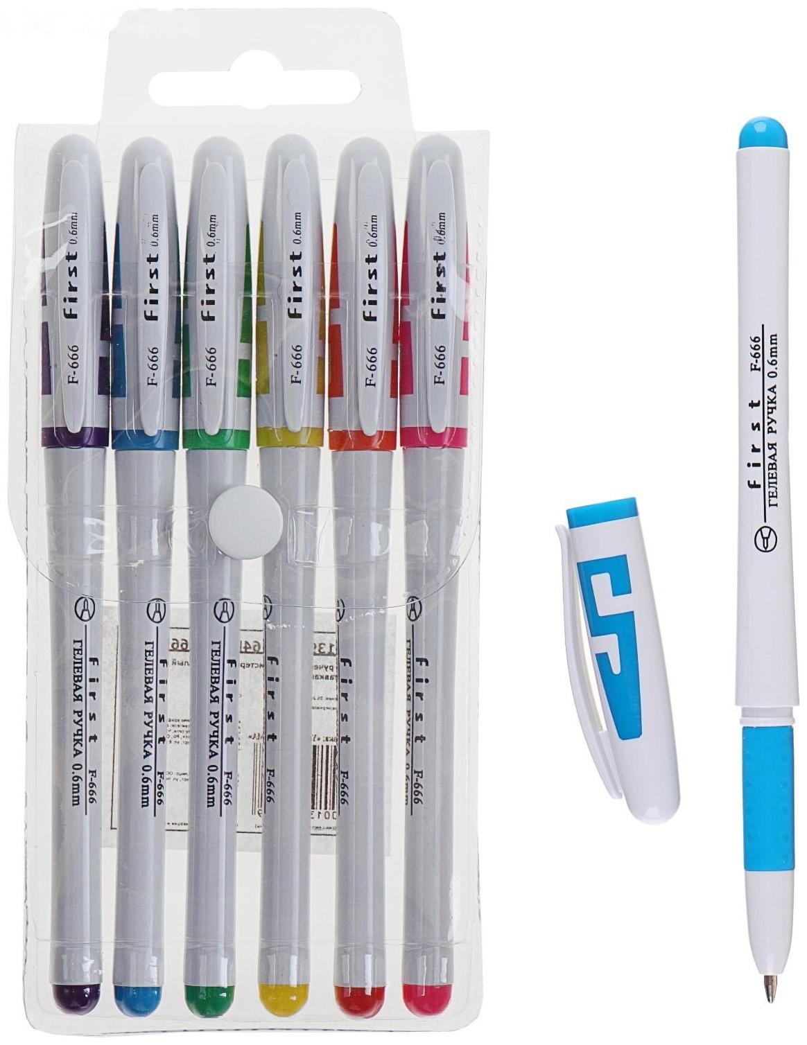 Набор гелевых ручек, 6 цветов, корпус с цветными вставками, в блистере