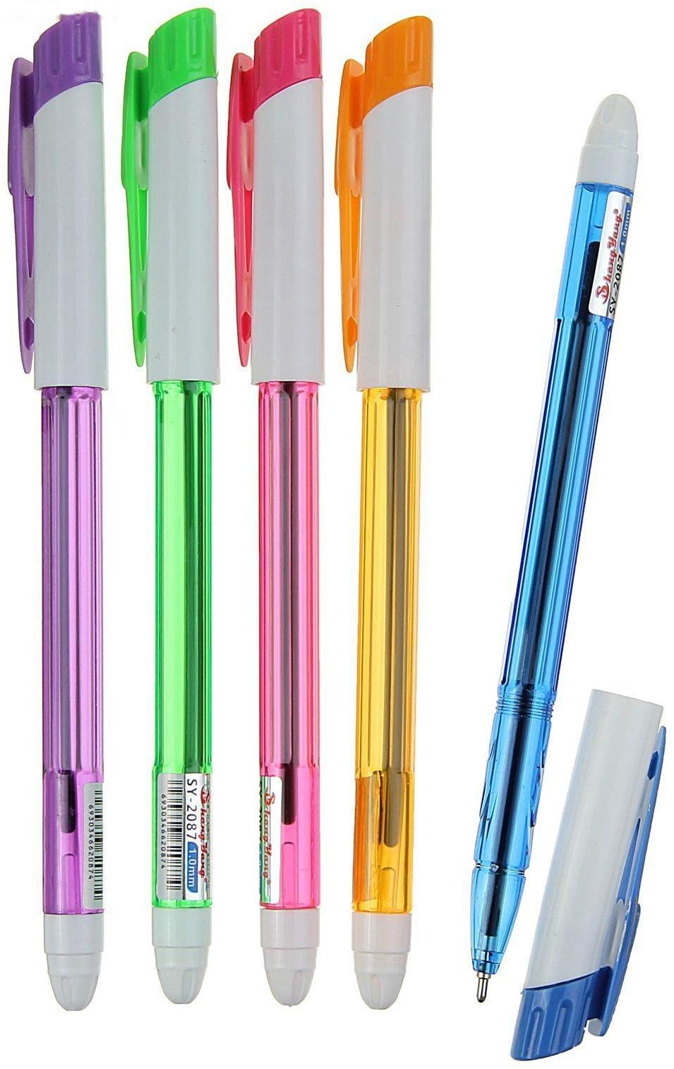 Ручка шариковая 1.0 мм, стержень синий, корпус тонированный с цветным колпачком, МИКС