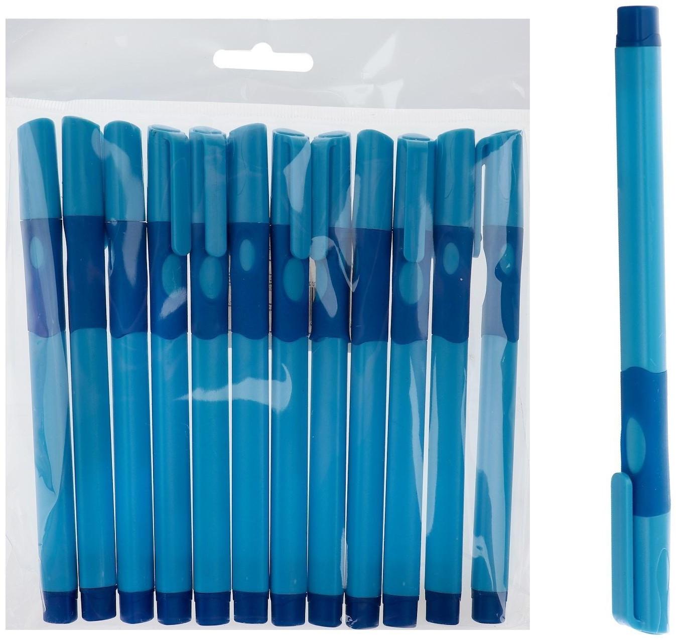 Ручка шариковая 0.7 мм, стержень синий, корпус синий с резиновым держателем, для правшей (цена за 1 штуку)