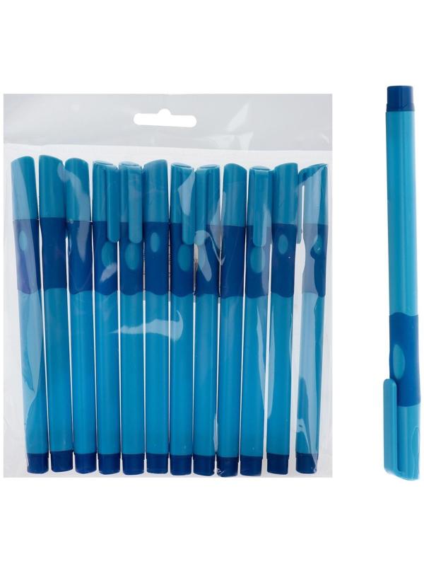 Ручка шариковая 0.7 мм, стержень синий, корпус синий с резиновым держателем, для правшей (цена за 1 штуку)