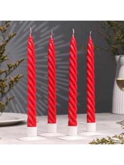 Набор свечей витых, 2,3х 24,5 см, 5 ч, 50 г, 4 штуки, красный