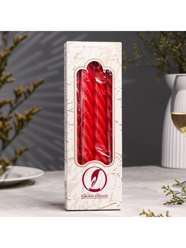 Набор свечей витых, 2,3х 24,5 см, 5 ч, 50 г, 4 штуки, красный