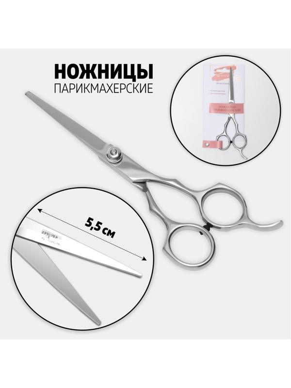Ножницы парикмахерские с упором, лезвие — 5,5 см, цвет серебристый