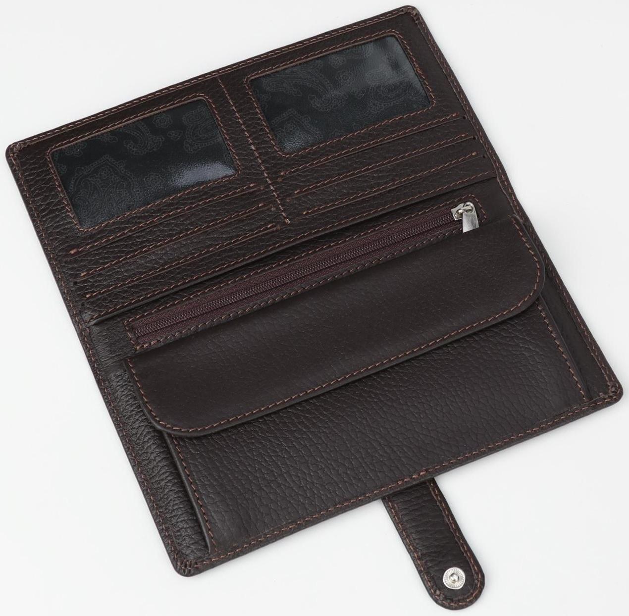 Портмоне на кнопке, для купюр, для карт, для монет, цвет коричневый