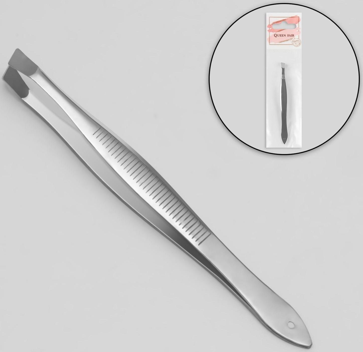 Пинцет скошенный, узкий, 8,5 см, цвет серебристый