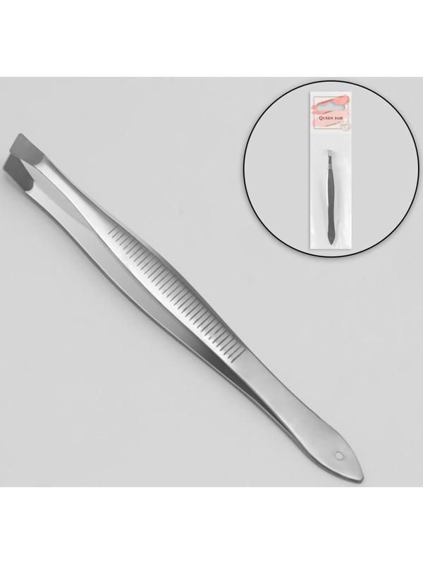 Пинцет скошенный, узкий, 8,5 см, цвет серебристый