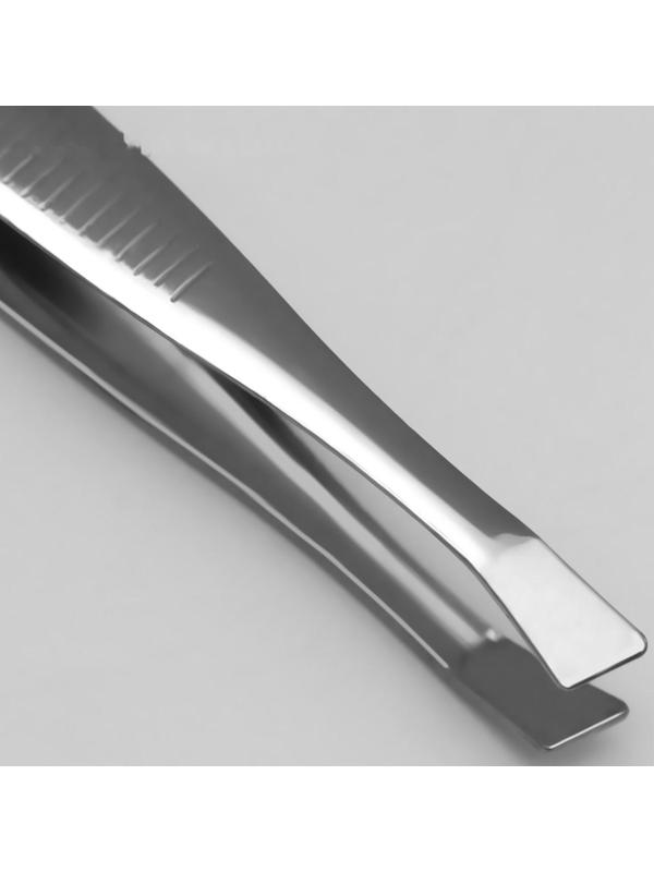 Пинцет скошенный, узкий, 8,5 см, цвет серебристый