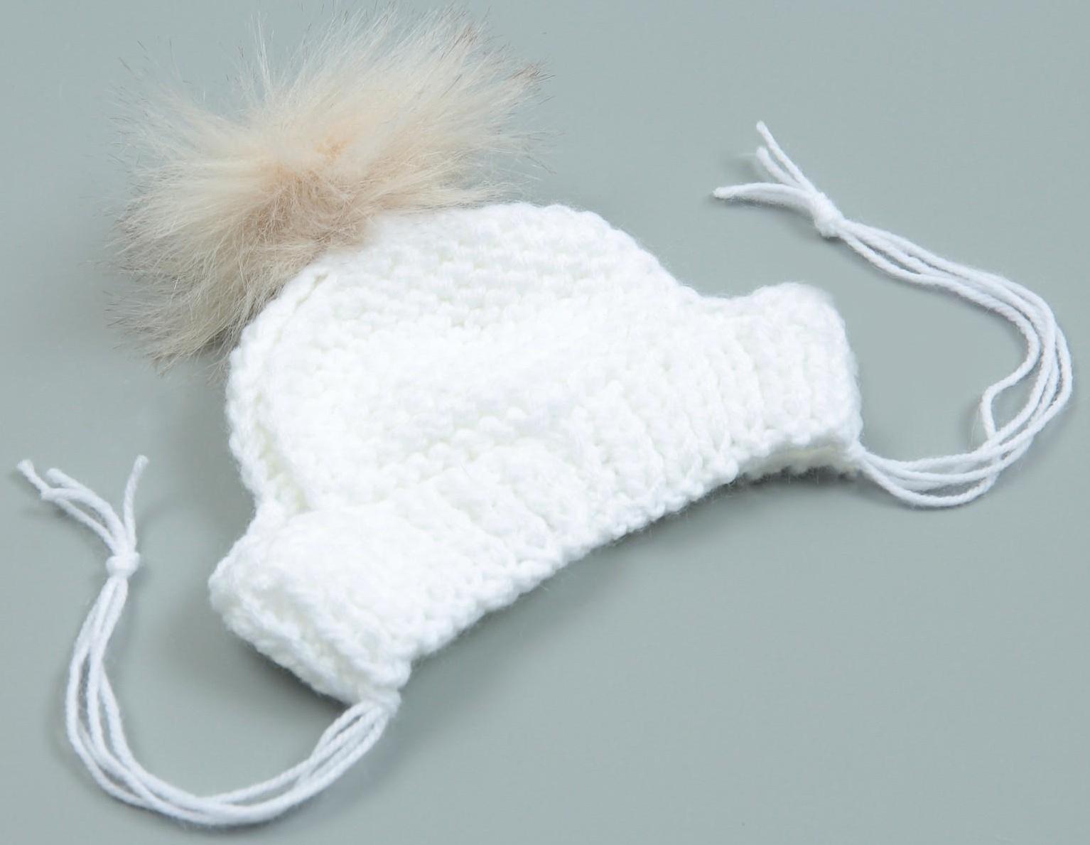 Шапка вязаная для собак, с помпоном, M-L (объем головы 28 см, высота 9 см), микс