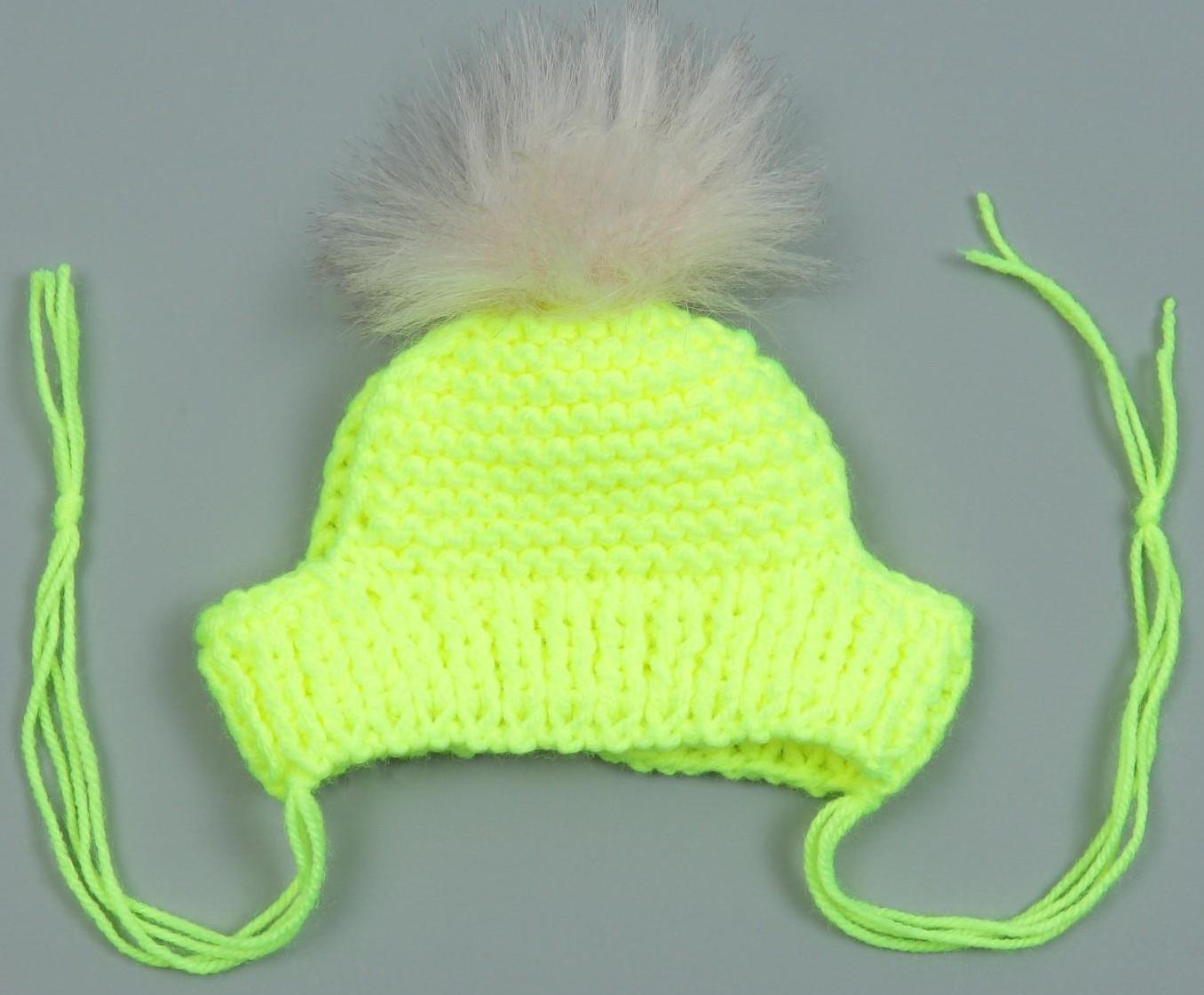 Шапка вязаная для собак, с помпоном, M-L (объем головы 28 см, высота 9 см), микс