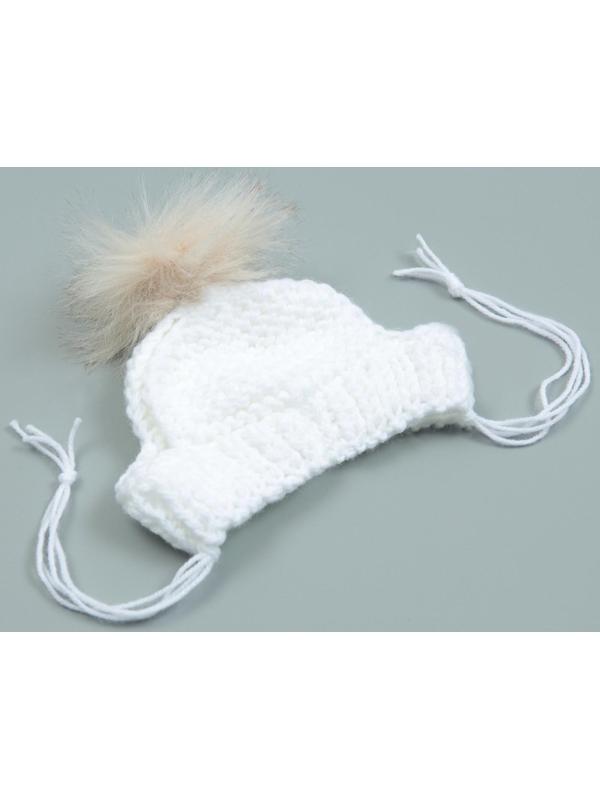 Шапка вязаная для собак, с помпоном, M-L (объем головы 28 см, высота 9 см), микс