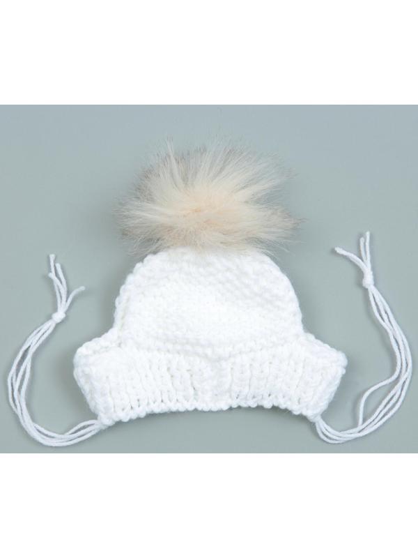 Шапка вязаная для собак, с помпоном, M-L (объем головы 28 см, высота 9 см), микс