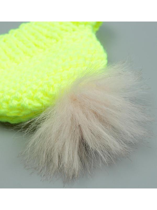 Шапка вязаная для собак, с помпоном, M-L (объем головы 28 см, высота 9 см), микс