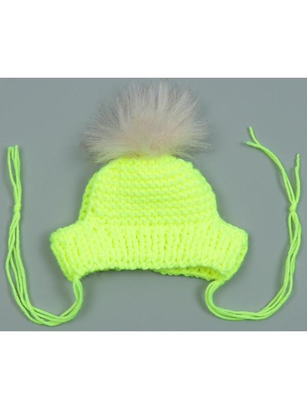 Шапка вязаная для собак, с помпоном, M-L (объем головы 28 см, высота 9 см), микс