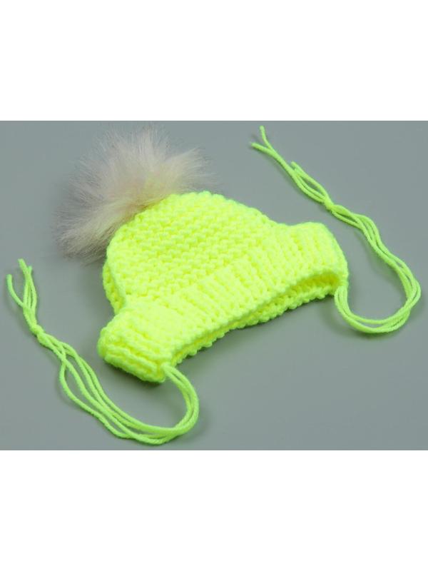 Шапка вязаная для собак, с помпоном, M-L (объем головы 28 см, высота 9 см), микс