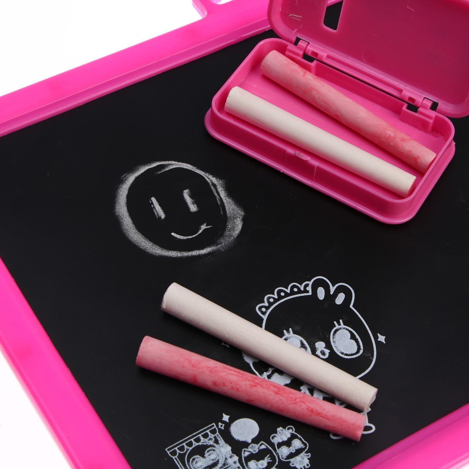 Доска магнитная двухсторонняя, под маркер и мел, мел 3 шт. в машинке, маркер, магниты 2 шт., цвет красно-розовый