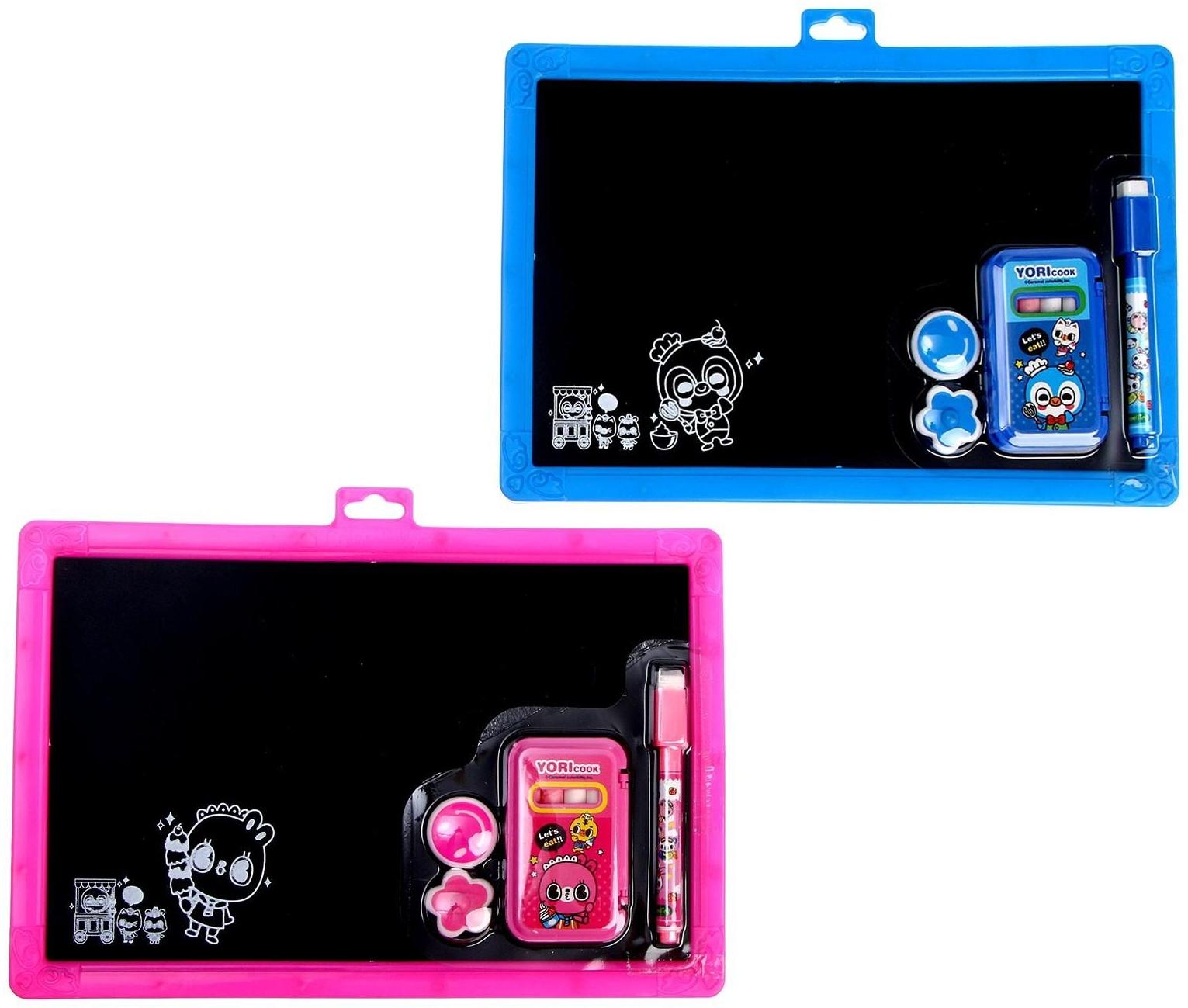 Доска магнитная двухсторонняя, под маркер и мел, мел 3 шт. в машинке, маркер, магниты 2 шт., цвет красно-розовый