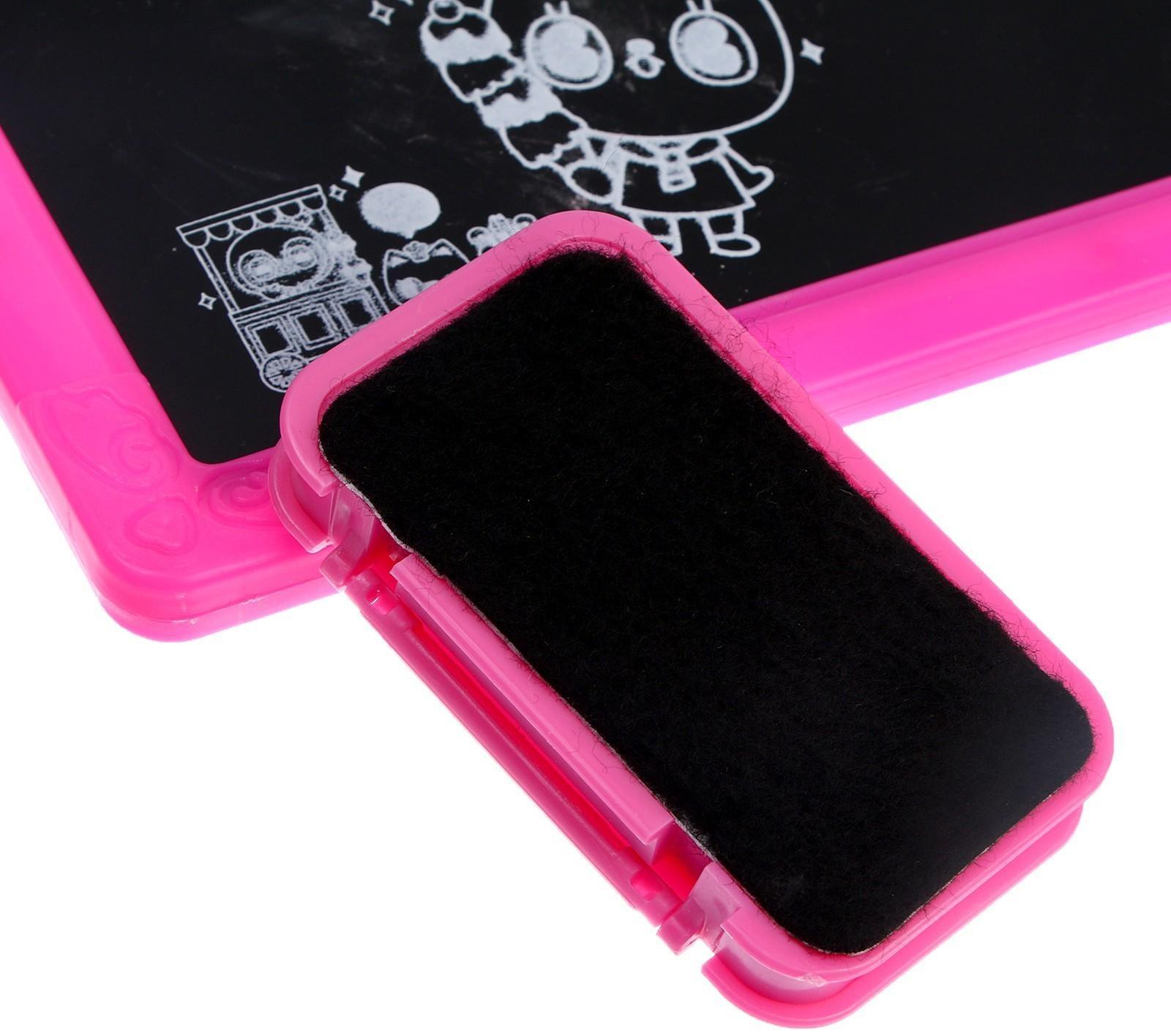 Доска магнитная двухсторонняя, под маркер и мел, мел 3 шт. в машинке, маркер, магниты 2 шт., цвет красно-розовый