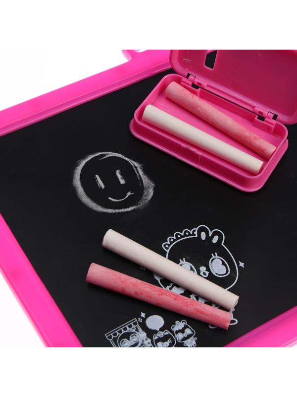 Доска магнитная двухсторонняя, под маркер и мел, мел 3 шт. в машинке, маркер, магниты 2 шт., цвет красно-розовый