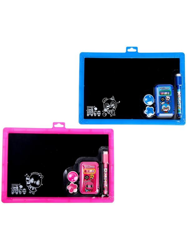 Доска магнитная двухсторонняя, под маркер и мел, мел 3 шт. в машинке, маркер, магниты 2 шт., цвет красно-розовый