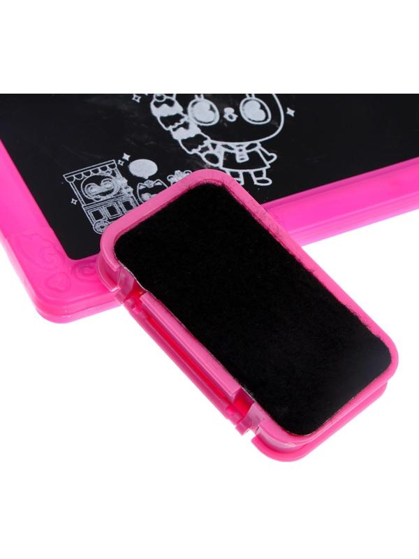 Доска магнитная двухсторонняя, под маркер и мел, мел 3 шт. в машинке, маркер, магниты 2 шт., цвет красно-розовый