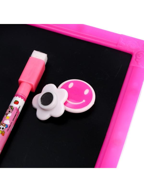 Доска магнитная двухсторонняя, под маркер и мел, мел 3 шт. в машинке, маркер, магниты 2 шт., цвет красно-розовый