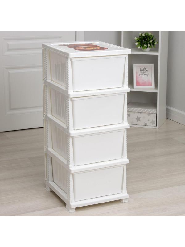 Комод детский 4-х секционный «Декор. Лев», цвет белый