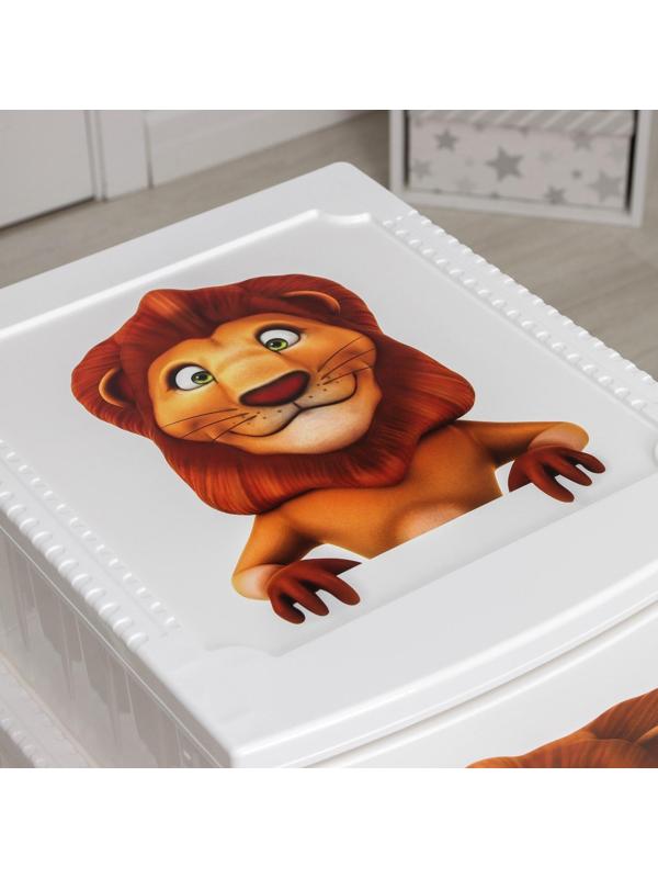 Комод детский 4-х секционный «Декор. Лев», цвет белый