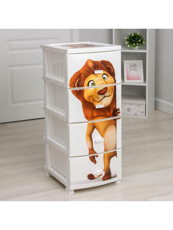 Комод детский 4-х секционный «Декор. Лев», цвет белый