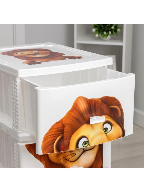 Комод детский 4-х секционный «Декор. Лев», цвет белый