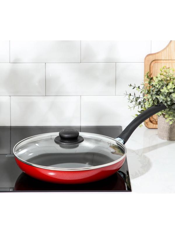 Сковорода Blaze, d=28 см, стеклянная крышка, антипригарное покрытие, цвет красный