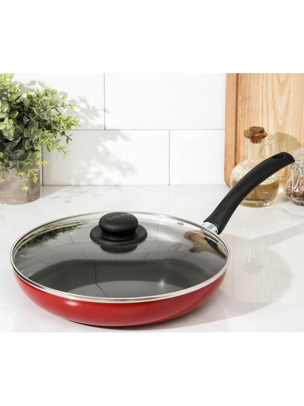 Сковорода Blaze, d=28 см, стеклянная крышка, антипригарное покрытие, цвет красный