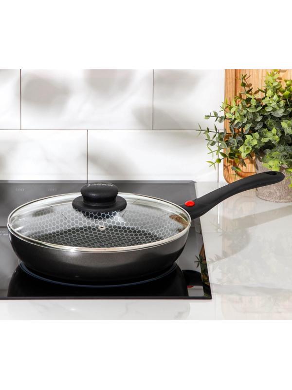 Cковорода Forever, d=24 см, съёмная ручка, стеклянная крышка, антипригарное покрытие, цвет металлик