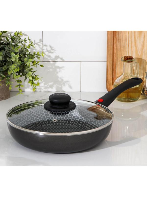 Cковорода Forever, d=24 см, съёмная ручка, стеклянная крышка, антипригарное покрытие, цвет металлик