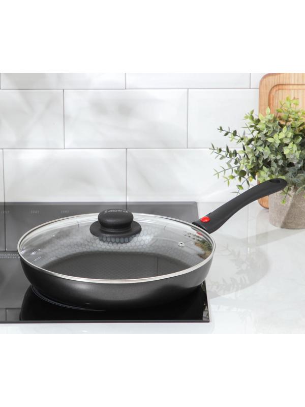 Cковорода Forever, d=28 см, съёмная ручка, стеклянная крышка, антипригарное покрытие, цвет тёмно-серый