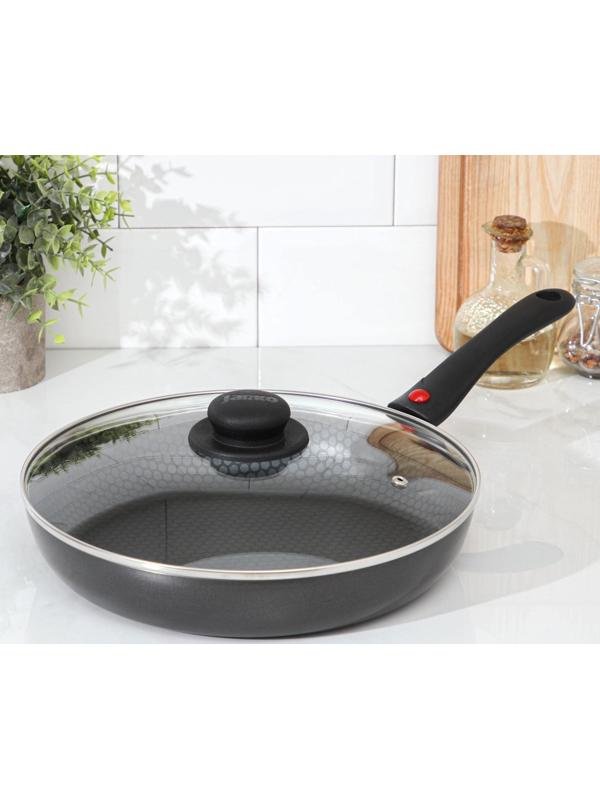Cковорода Forever, d=28 см, съёмная ручка, стеклянная крышка, антипригарное покрытие, цвет тёмно-серый