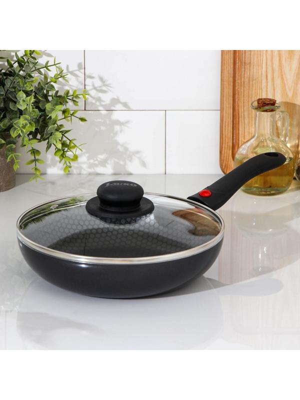 Сковорода Forever, d=22 см, съёмная ручка, стеклянная крышка, антипригарное покрытие, цвет чёрный