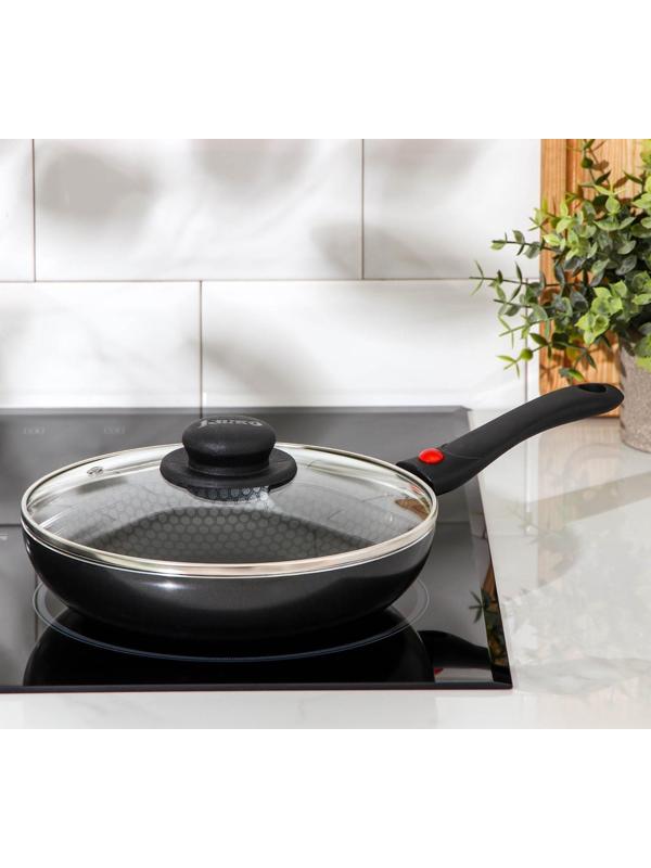 Сковорода Forever, d=22 см, съёмная ручка, стеклянная крышка, антипригарное покрытие, цвет чёрный