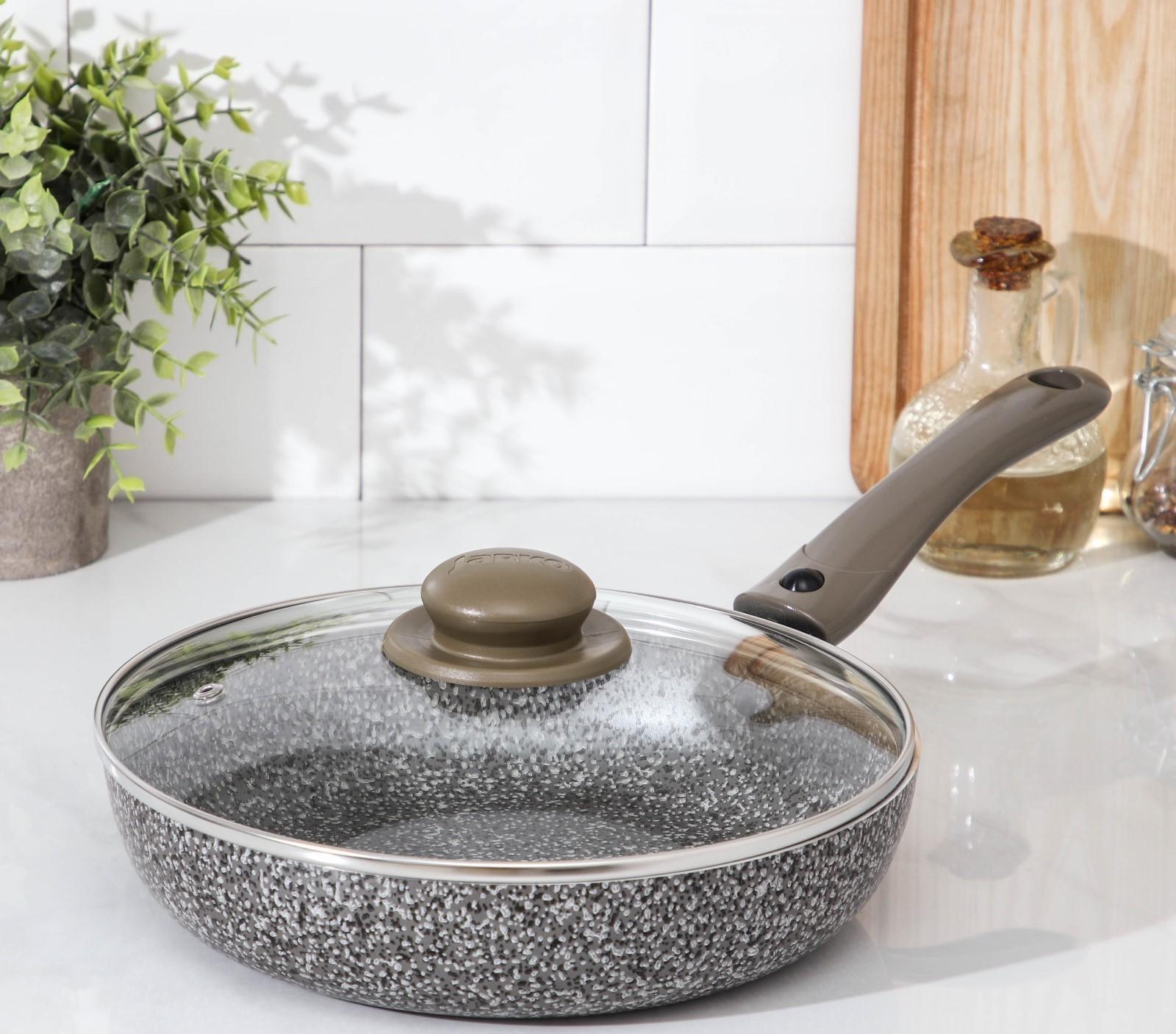 Сковорода Onyx, d=24 см, съёмная ручка, стеклянная крышка, антипригарное покрытие, цвет серый