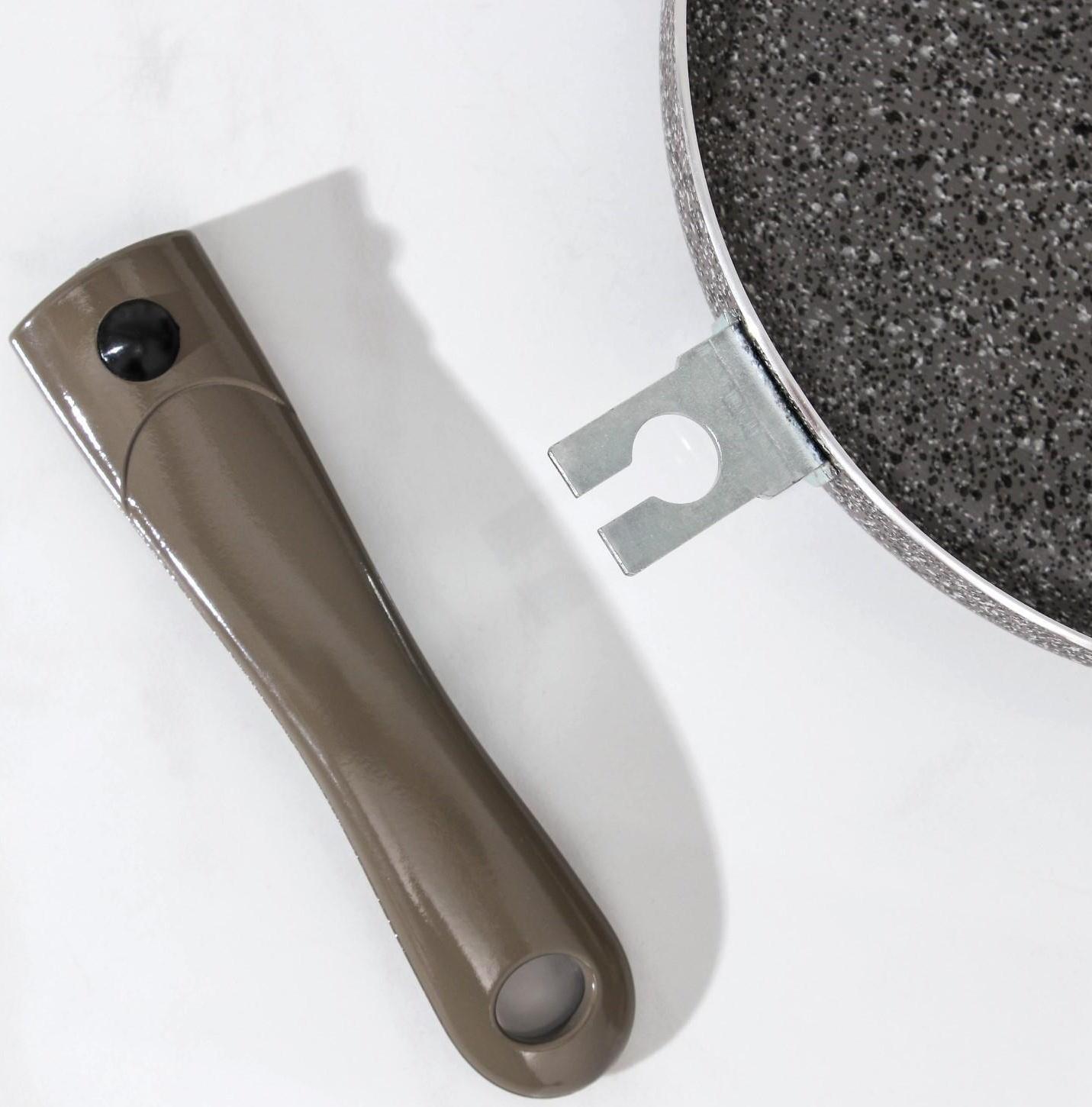 Сковорода Onyx, d=24 см, съёмная ручка, стеклянная крышка, антипригарное покрытие, цвет серый