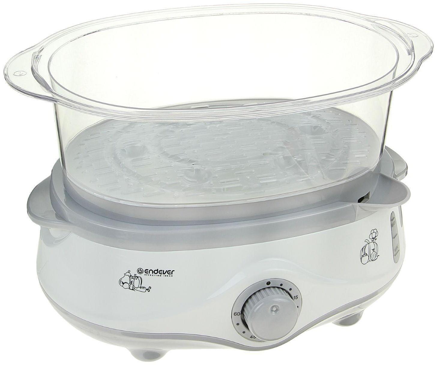 Пароварка Endever Vita-170, электрическая, 1000 Вт, 11 л, 3 яруса, бело-серая