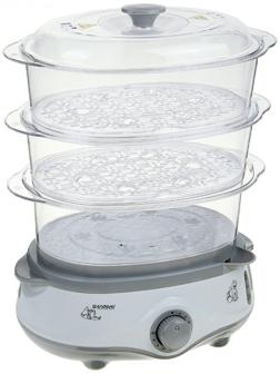 Пароварка Endever Vita-170, электрическая, 1000 Вт, 11 л, 3 яруса, бело-серая