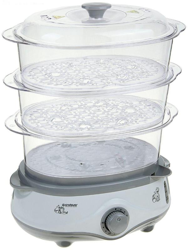 Пароварка Endever Vita-170, электрическая, 1000 Вт, 11 л, 3 яруса, бело-серая
